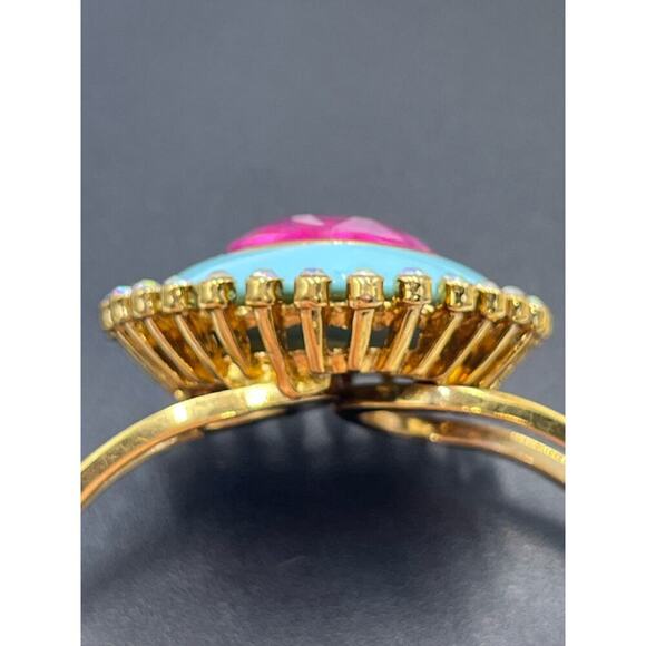 Betsey Johnson Signed Candy Land Pink Heart Rhinestone Blue Enamel Bangle - Picture 13 of 16